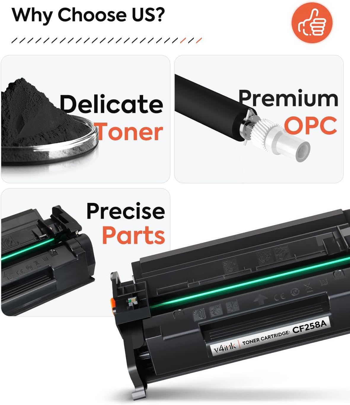 v4ink 58A CF258A Black Toner Cartridge (with Chip) Compatible Replacement for HP CF258A 58A 58X Toner Cartridge for HP Pro M404dn M404n M404dw MFP M428fdw M428fdn M428dw M406dn M430f Printer, 2 Pack