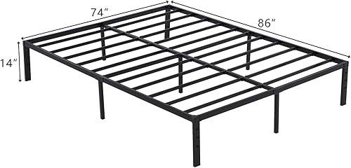 Miniatura 3 de Karl home Marco de cama California King de 14 pulgadas, plataforma de metal, no necesita somier, base de colchón firme de acero resistente, estilo