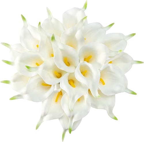 Crafjie 22 flores artificiales Lataex de 13.4 pulgadas de color blanco real al tacto, para decoración del hogar para flores de primavera, cocina del