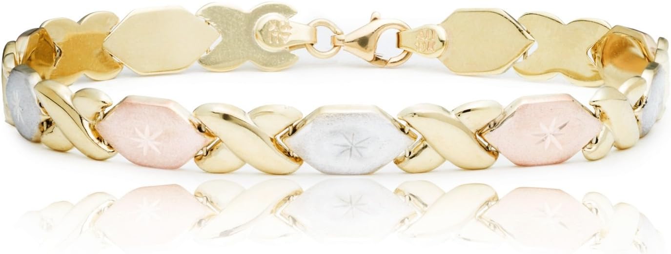 Floreo10k Fine Gold Stampato Xoxo Friendship and Relationship Hugs and Kisses Chain Bracelet