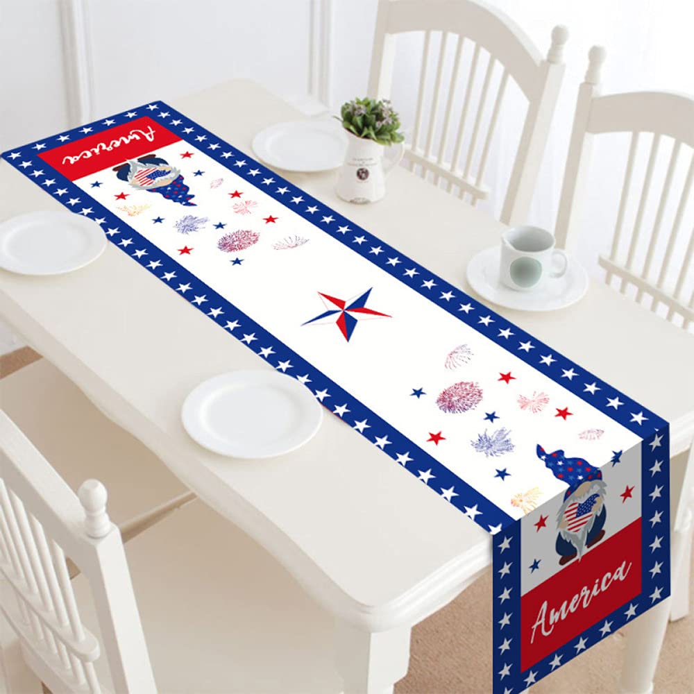 ZHKGANG Independence Day Table Runner With Cotton Linen Blend,Kitchen Party Wedding Home Decor,July 4th Independence Memorial Day Table Top Decoration,A-9.4in*71in