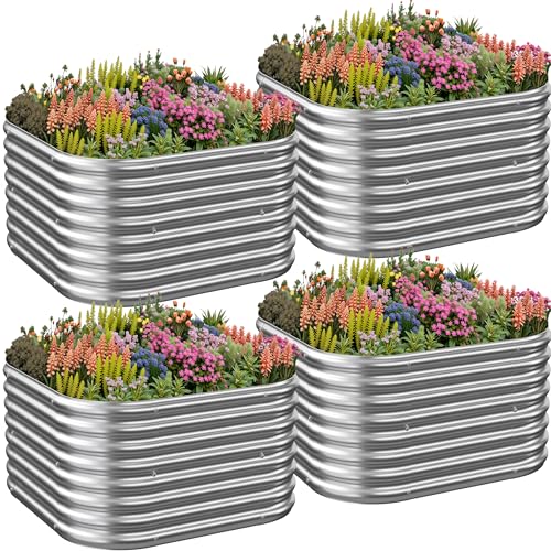 OZMSHF 4 Pcak 2x2FT Raised Beds for Gardening, Corrugated Galvanized Steel Raised Garden Bed, Outdoor Metal Above Ground Garden Bed for Vegetables and Flowers-2x2FTx10Inch