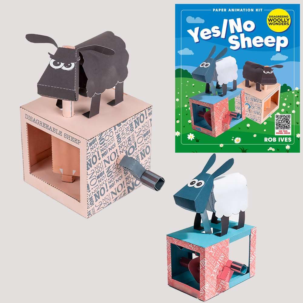 Yes/No Sheep Paper Animation Kit, Rob Ives DIY Papercraft Sheep Model with Head Nodding Motion, STEM Craft Kit