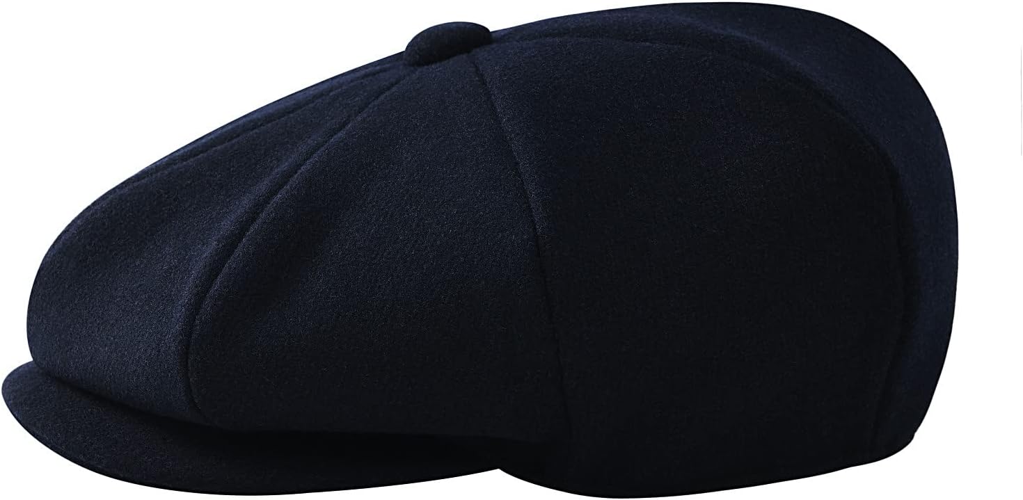 Men Wool Blend 8 Panel Newsboy Cap Tweed Cabbie Hat Snap Brim - Image 3