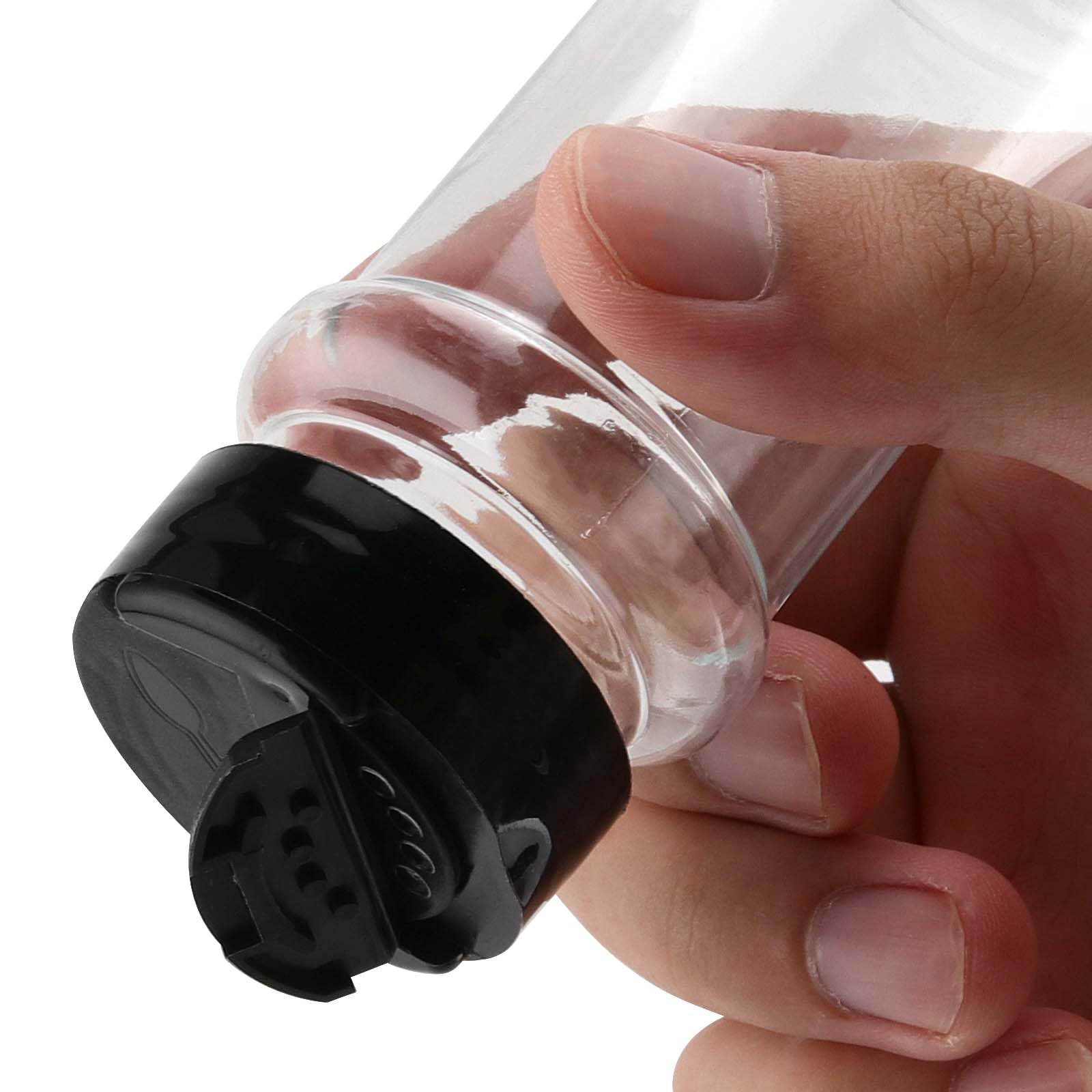 MUKLEI Lot de 60 pots à épices en plastique transparent avec couvercles noirs pour assaisonnement, pots à épices vides pour poivre