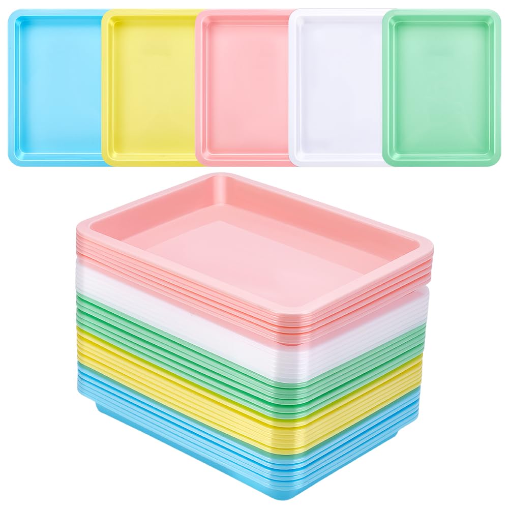 INTERWARM 30Pcs Plastic Art Trays,24.5 x 18.5 cm Activity Craft Sand Trays Flat Storage Organizer Bins Stackable Bins for DIY Projects Painting Beads Organizing Supply, 5 Color