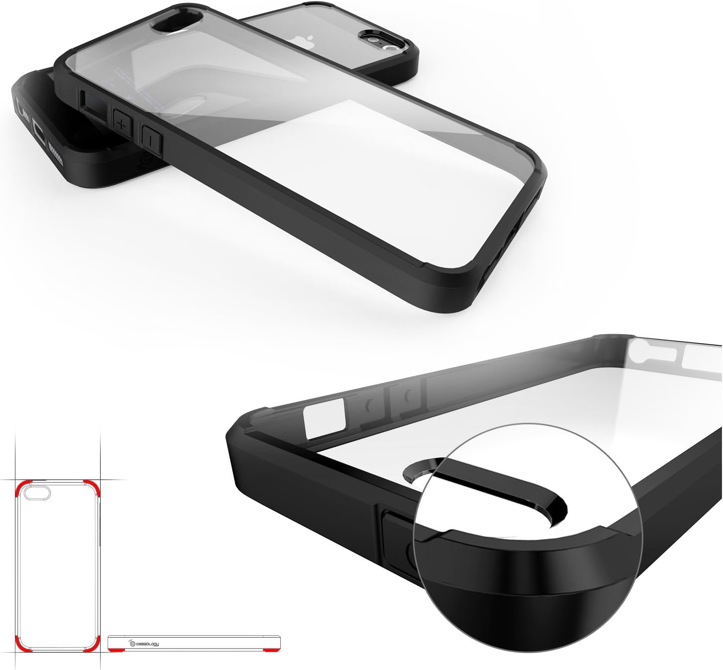 Caseology Crystalline for iPhone SE / 5S / 5 Case - [Transparent / Minimal] - Black