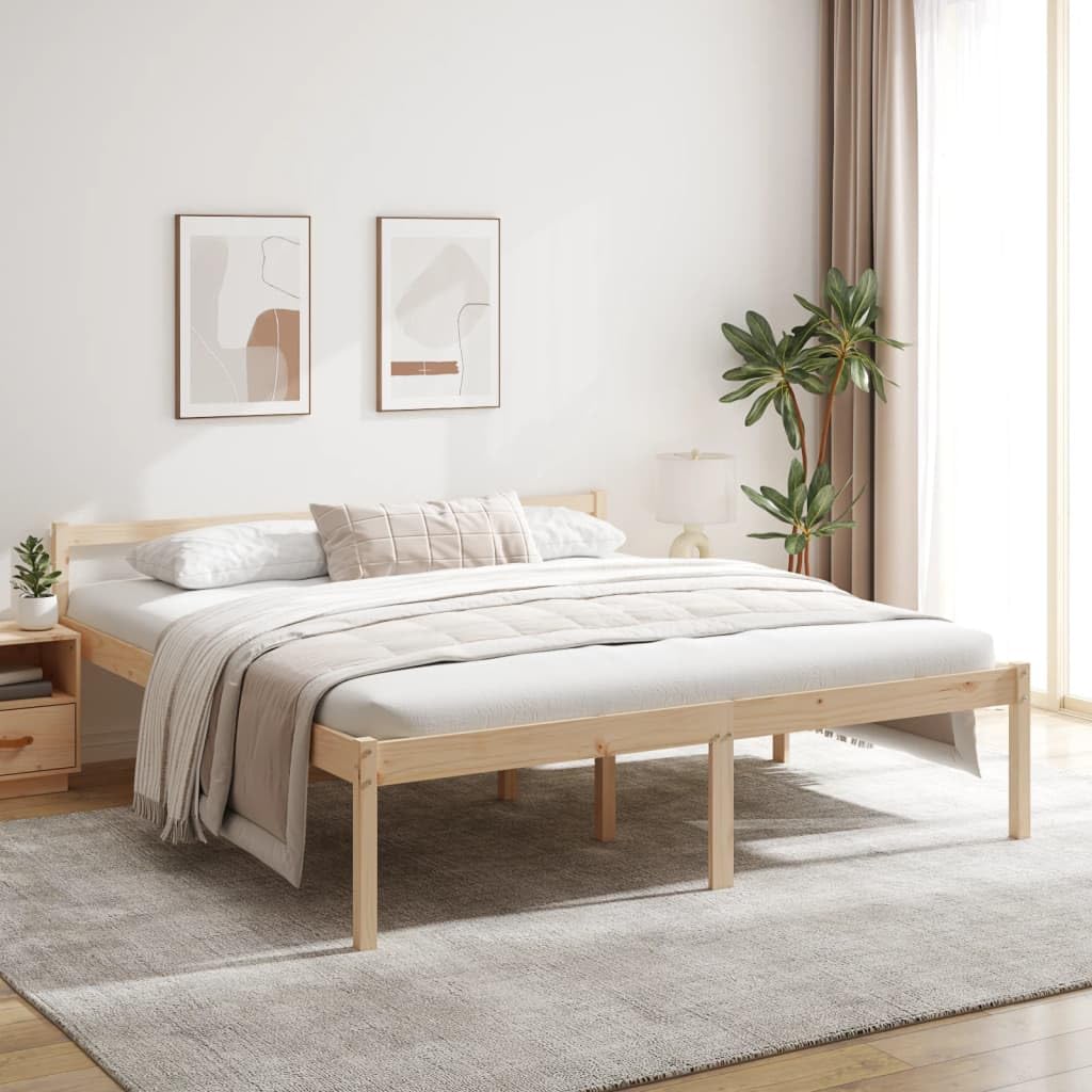 Seniorenbett 200x200 cm aus Kiefer-Massivholz - Hohes Doppelbett mit Kopfteil, Massivholzbett Seniorengerecht mit 45 cm Sitzhöhe, Stabiler Bettrahmen für Schlafzimmer