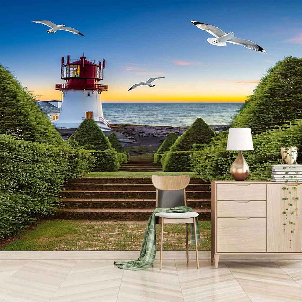 Papier peint panoramique mer et phare pour décorer une chambre de fille