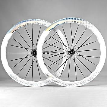SUPERTEAM Carbon Spokes Tubeless Wheelset 50-28mm White Painting Wheels with Ratchet System Hub