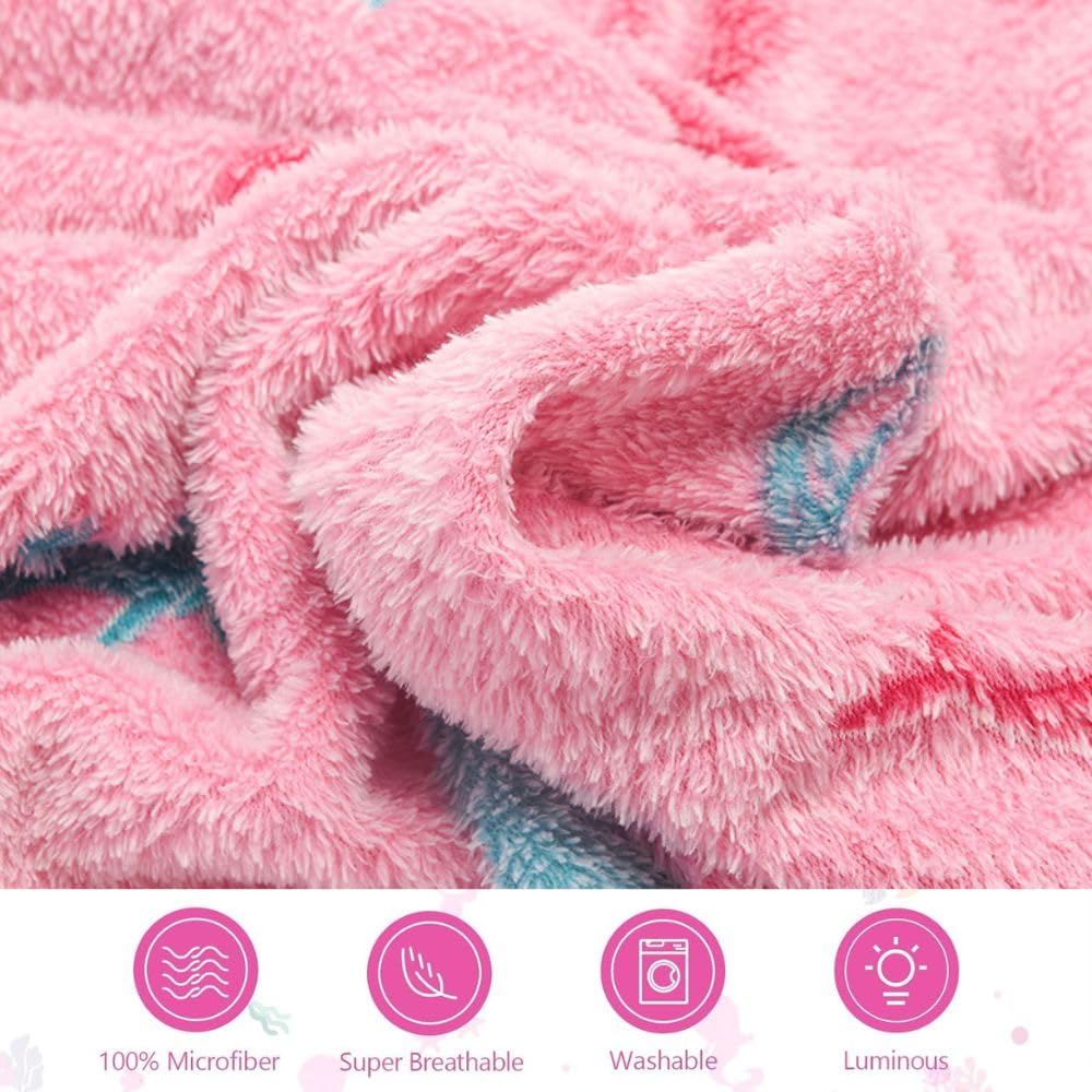 Happy Hues Mermaid Glow in The Dark Blanket-200 x 150 cm- Super Soft Fluffy Flannel Fleece All Season Blanket for Babies-Toddlers-Kids & Teens Boys & Girls- Best Gifting Ideas for 0-15 Years 2