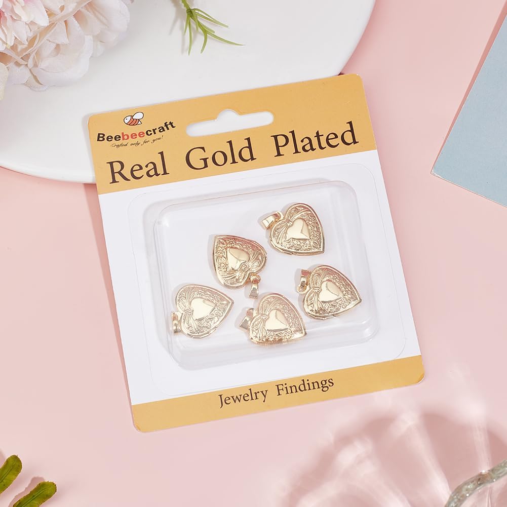 Beebeecraft 1 Box 6Pcs Love Pendant Charms Real 18K Gold Plated Brass Openable Collection Photo Frame Locket Charms for DIY Necklace Jewelry Making