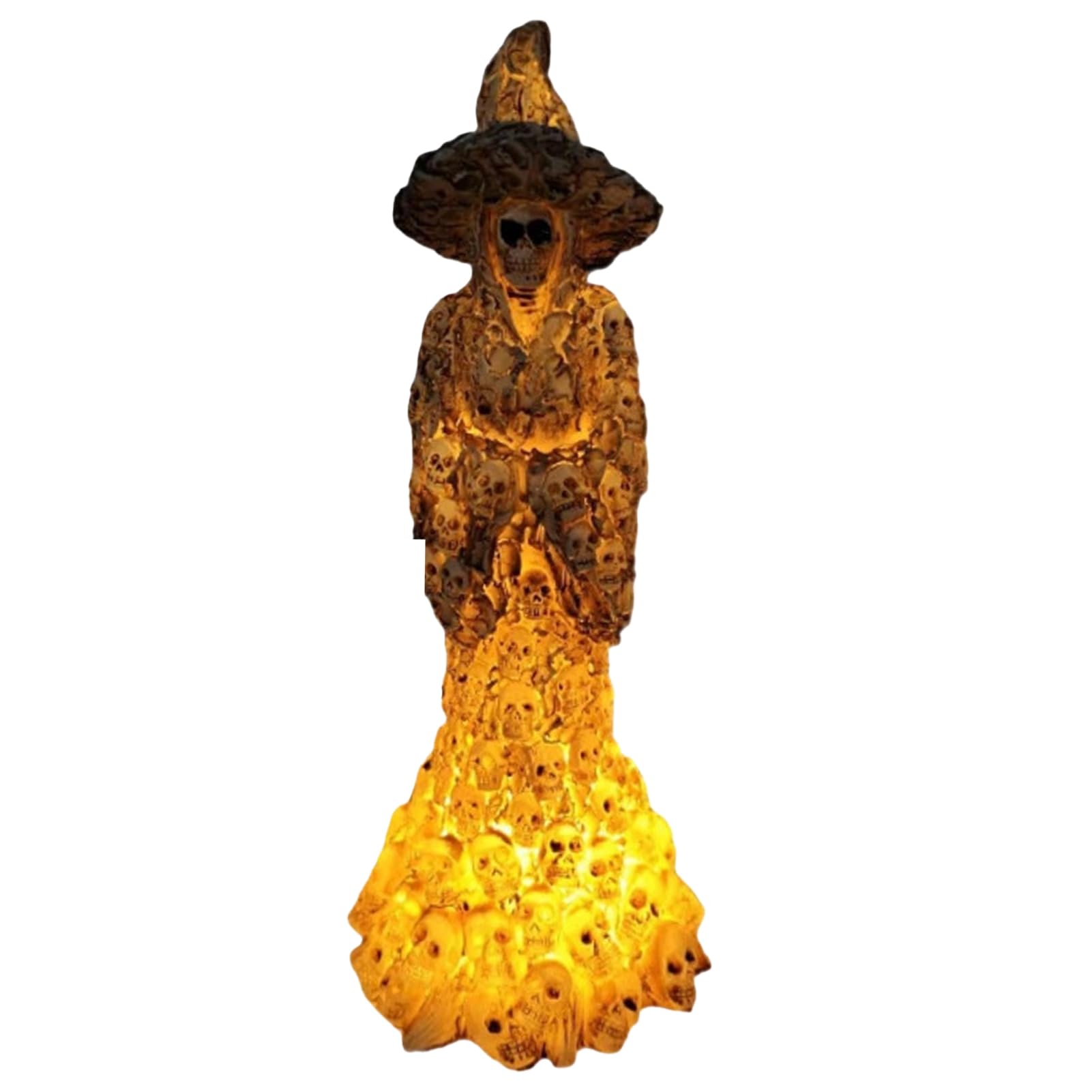Quoravel Skeleton Witch Resin Figurine, Halloween Gothic Skull Witch Statue, Spooky Fantasy Ornament for Desk, Shelf, Mantel, Indoor Home Decor White With Light