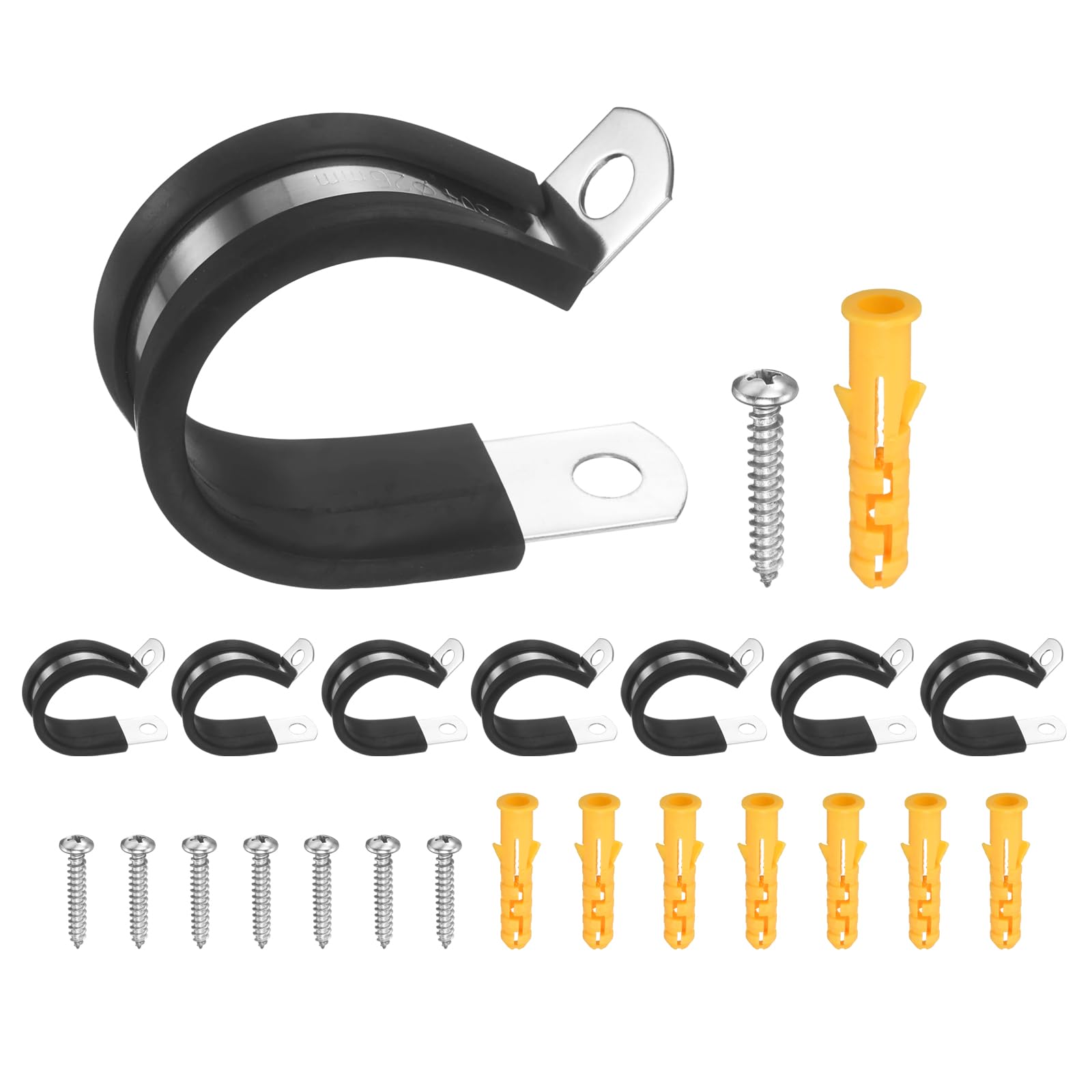 sourcing map 15Pcs 26mm(1.02 Inch) Cable Clamps, 304 Stainless Steel R Type Rubber Cushioned Insulated Hose Clamp, Pipe Conduit Strap Holder Clips for Tube, Lines, Wire Cord Installation