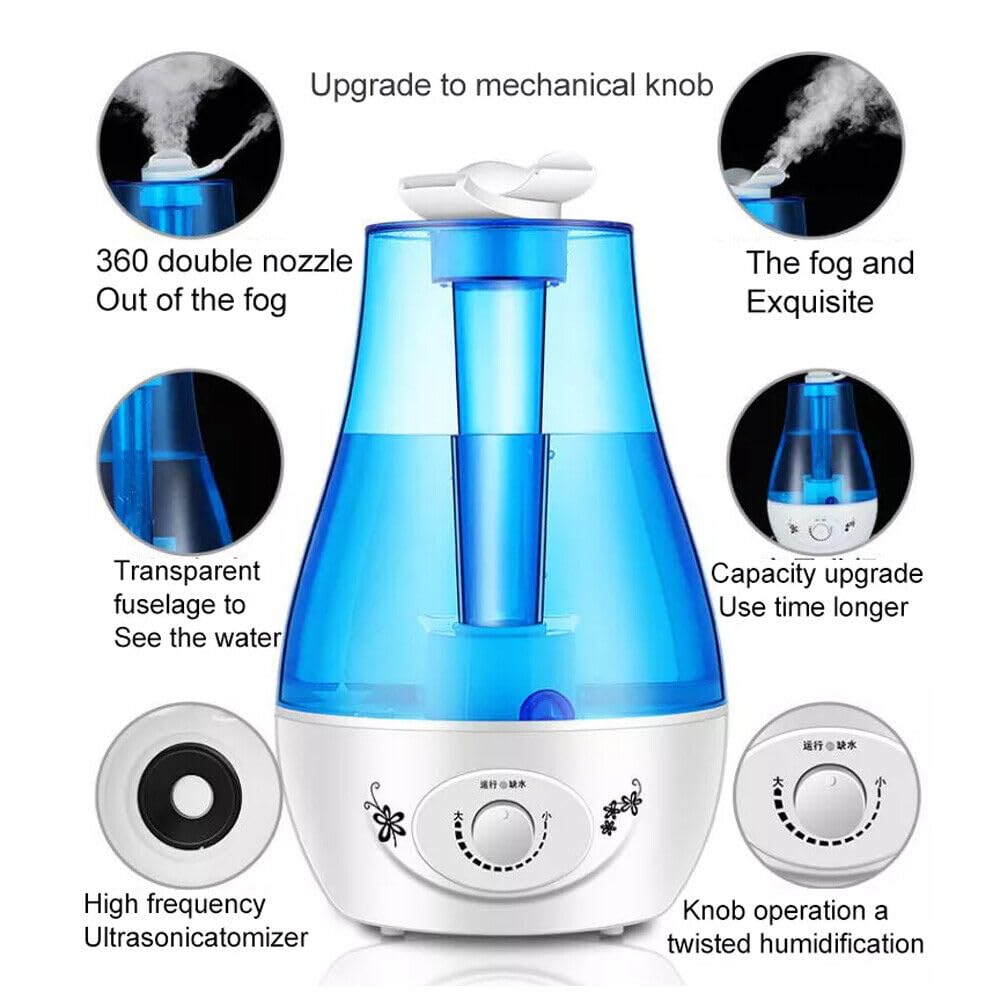 Cool Mist Ultrasonic Air Humidifier Adjustable Diffuser for Bedroom (Blue)