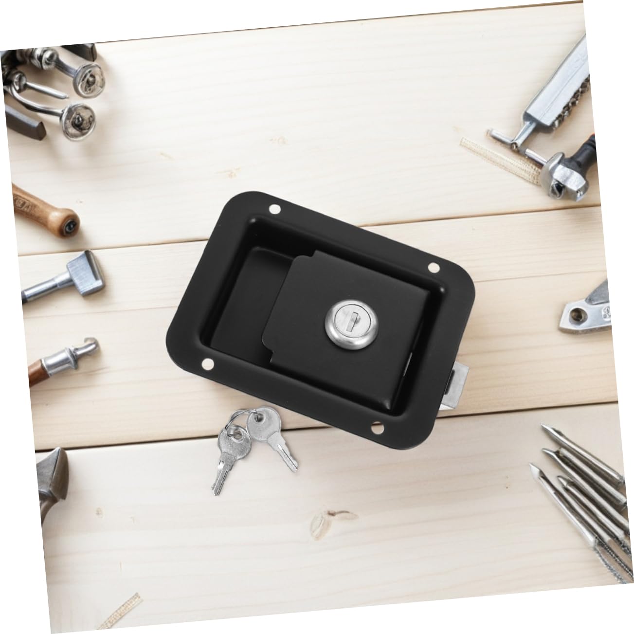 OSALADI Juego de 4 Cerraduras de Acero Inoxidable para Puerta de Autocaravana, Fácil Instalación y Seguridad Mejorada, Color Negro, Diseño Reducido para Remolques