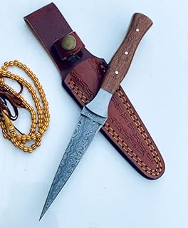 Handmade Damascus Knife Double Edge Arkansas Toothpick Knife Fixed Blade Knives with Leather Sheath 4.5 inch 3656 - JNR Traders