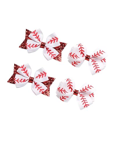 Miniatura 1 de Pinzas para el pelo de sóftbol blanco, lazo blanco para el pelo, lazo de sóftbol blanco BBG47 (B3-Set 4 piezas)