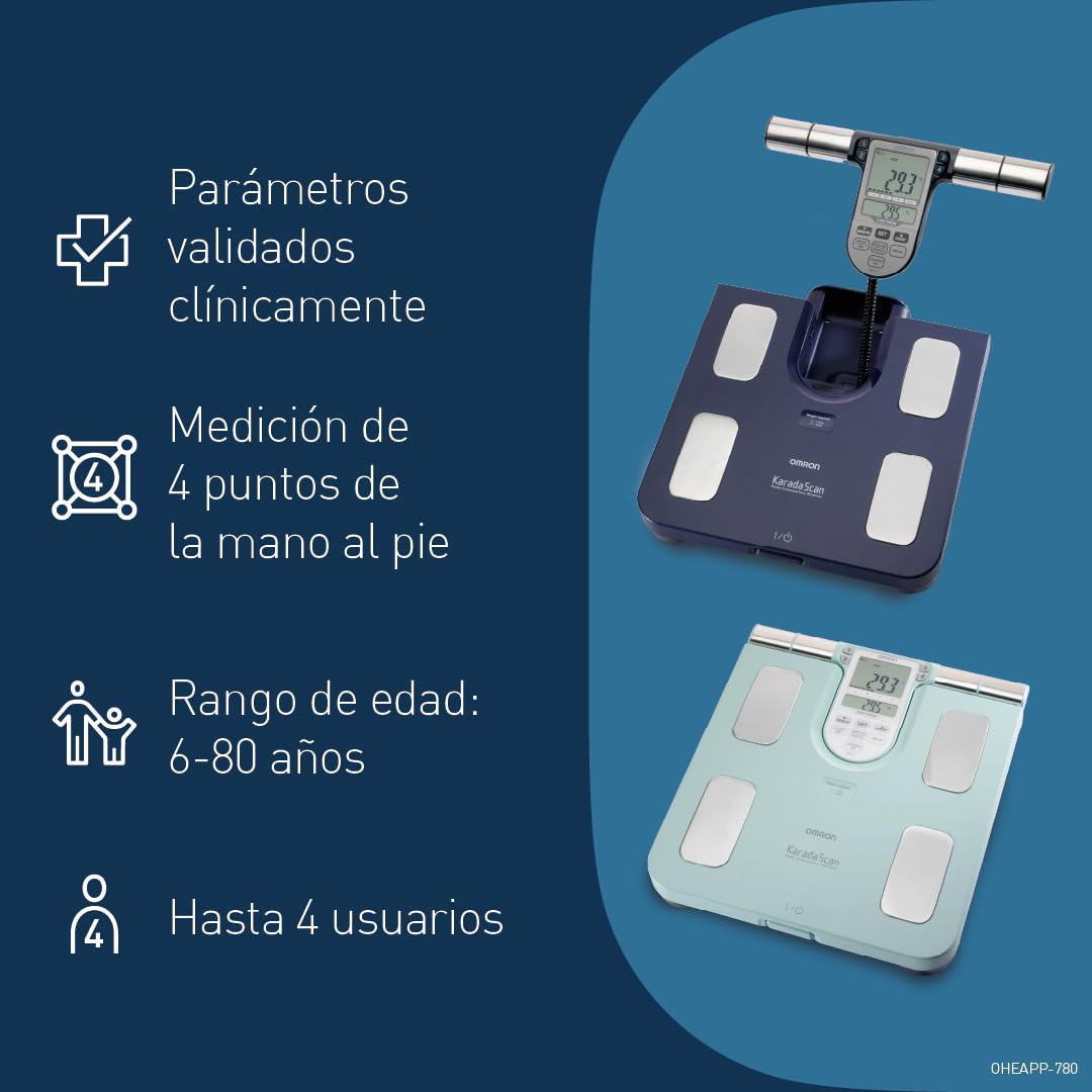OMRON BF511 Monitor de composición corporal, validado clínicamente, con 8 sensores de alta precisión para medir en manos y pies