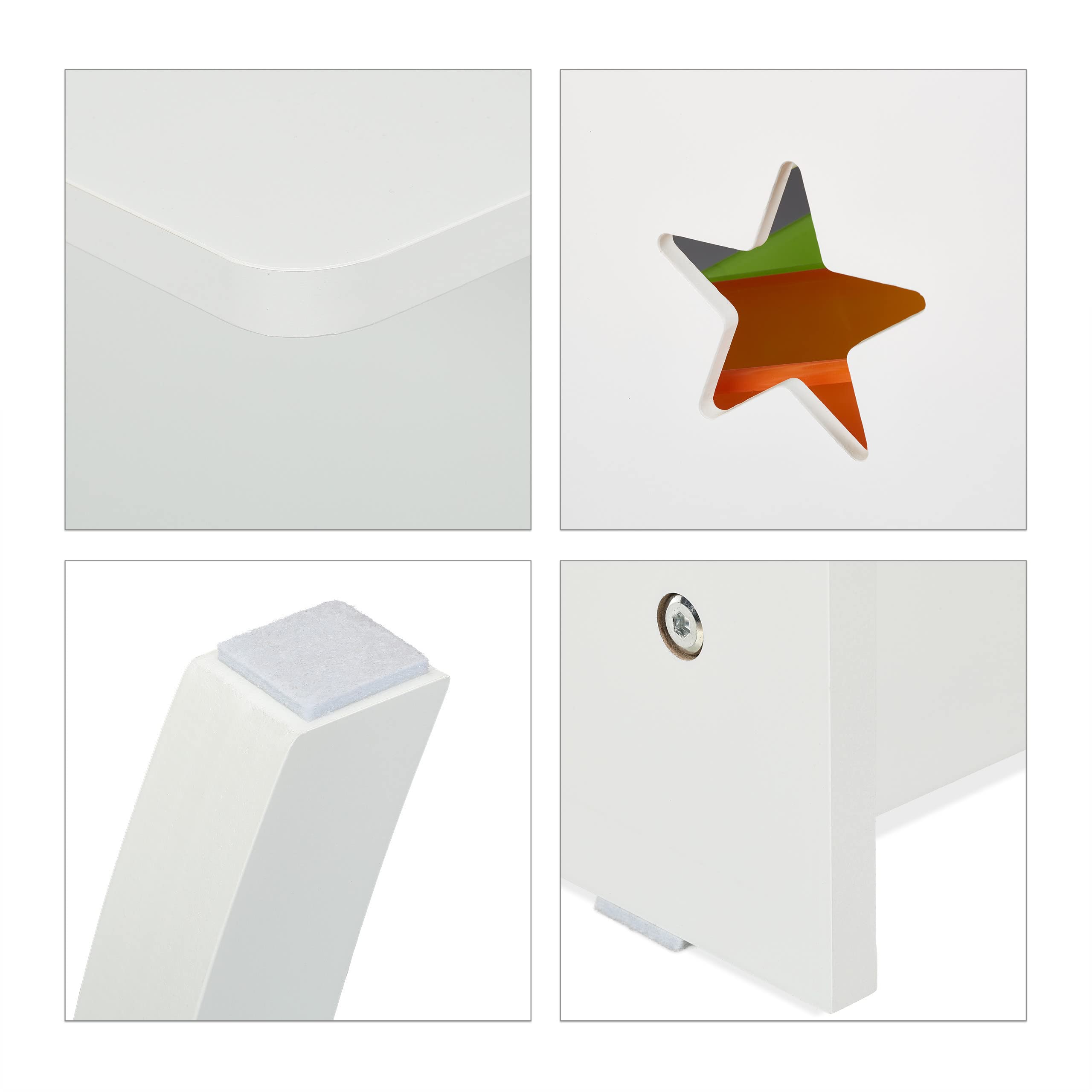 Relaxdays Tavolino con 2 Sedie per la Cameretta dei Bambini, 4 Box Portagiochi, Arredamento per Bimbi e Bimbe, Bianco