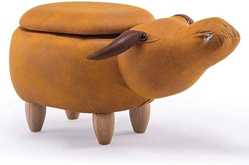 EMENG Ottomans - Taburete de almacenamiento de animales para niños reposapiés creativo de 4 patas de madera maciza para niños caja de almacenamiento