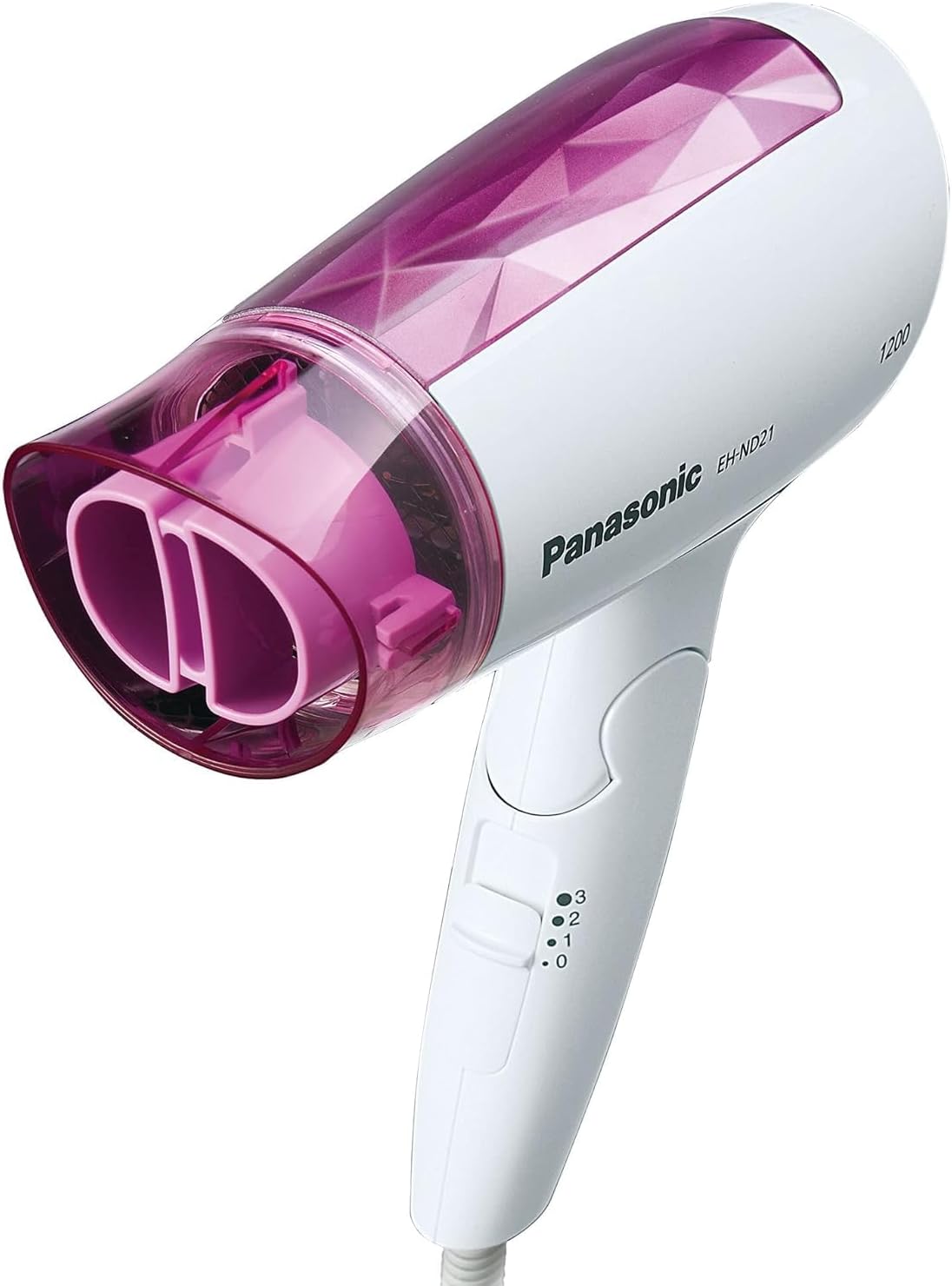 Panasonic 1200W Compact Hair Dryer, Foldable Portable Blow Dryer with Quick-Dry Nozzle, 3 Heat/Speed Settings, Lightweight Hair Blower for Travel & Home, EH-ND21, White/Pink