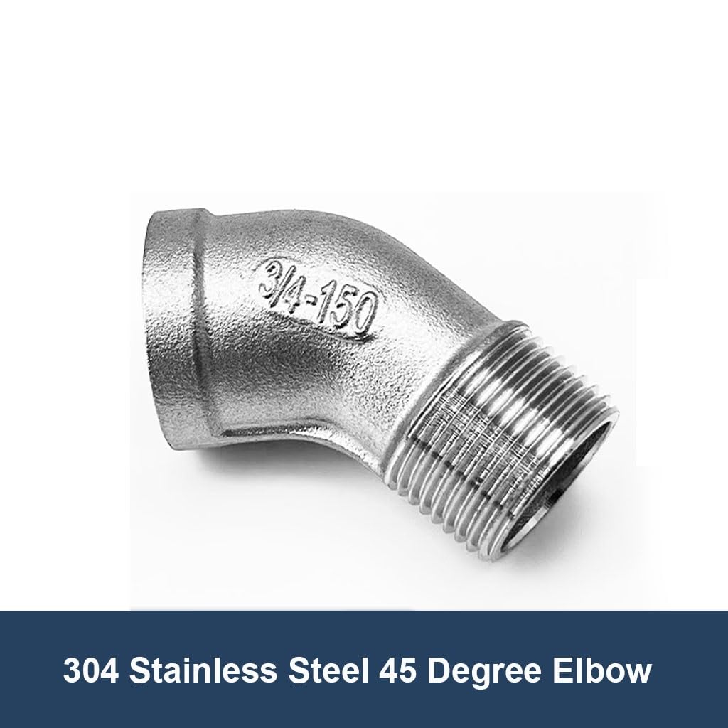 Stainless Steel Cast Pipe Fitting, 304 Stainless Steel 45 Degree Elbow Fitting Connector, 1/4"" 3/8"" 1/2"" 1"" 1-1/4"" 1-1/2"" 2"" Female Thread To Male Thread, 1pcs(1 1/2)