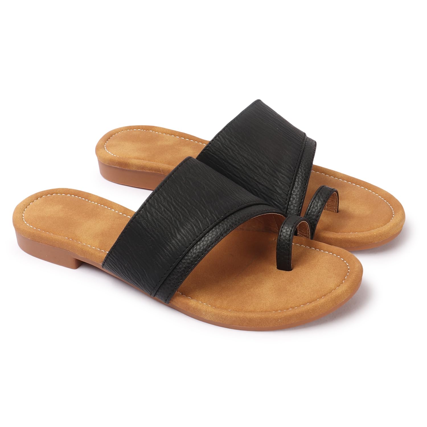 Women's Flat Sandals with Toe Ring | Casual Black Slip-On Flats for Girls & Women | Comfortable Footwear-image-42