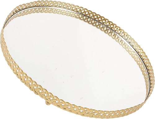 Alipis Bandeja redonda de metal para tocador, bandeja de maquillaje, bandeja para joyas, bandeja de perfume cosmético, organizador de velas, plato