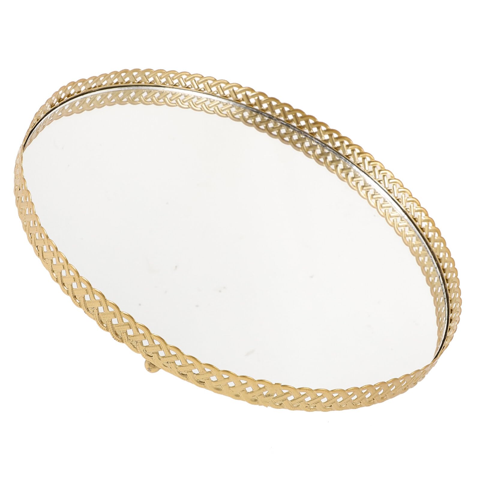 Alipis Elegant Glass Perfume Tray with Mirror Surface – Jewelry and Trinket Organizer for Vanity, Dresser, and Bathroom Countertop – Gold Accents, Medium Size