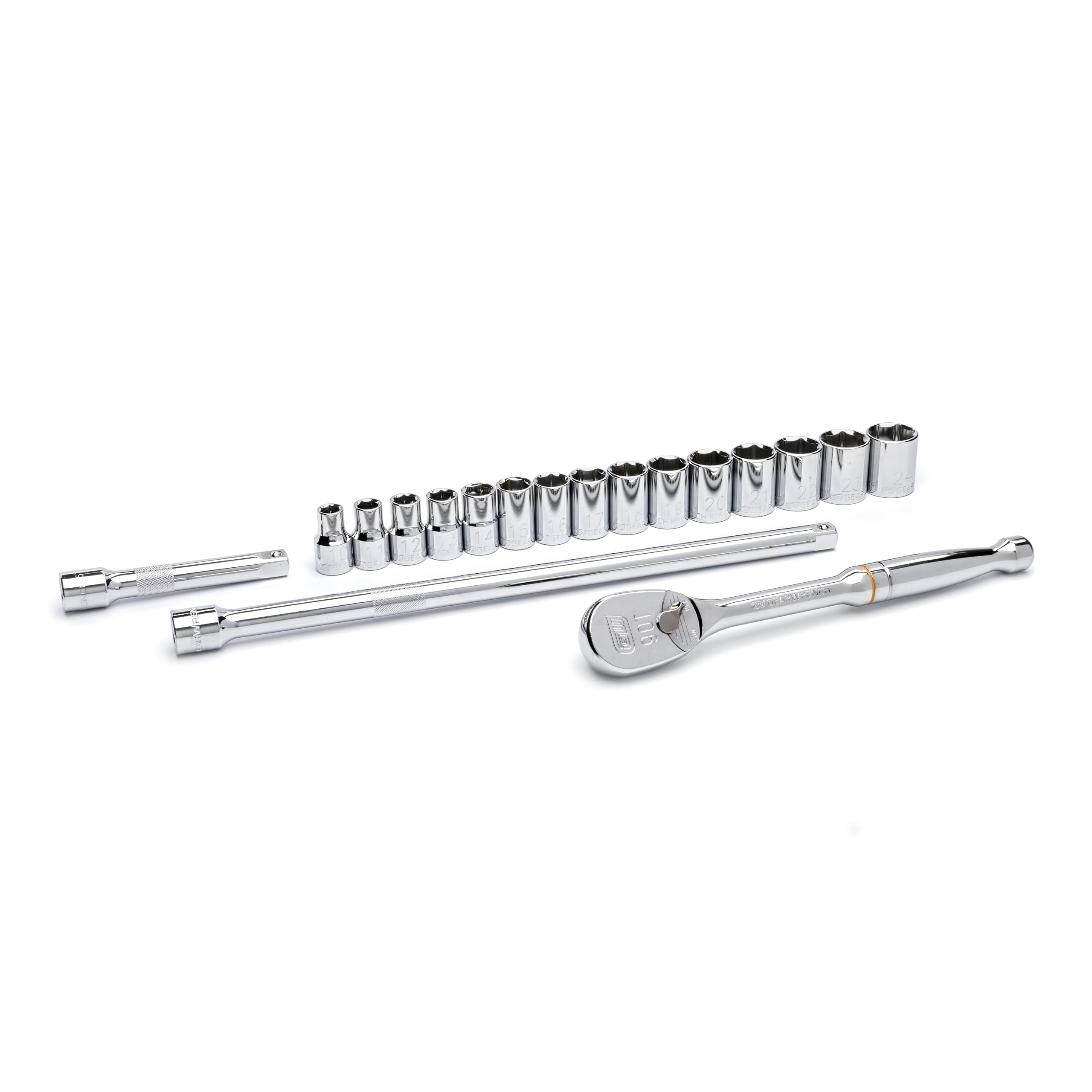 GearWrench 80708 Ensemble d'Outils de Mécanique Métrique Standard 1/2" Entraînement 6 Points, 18 Pièces