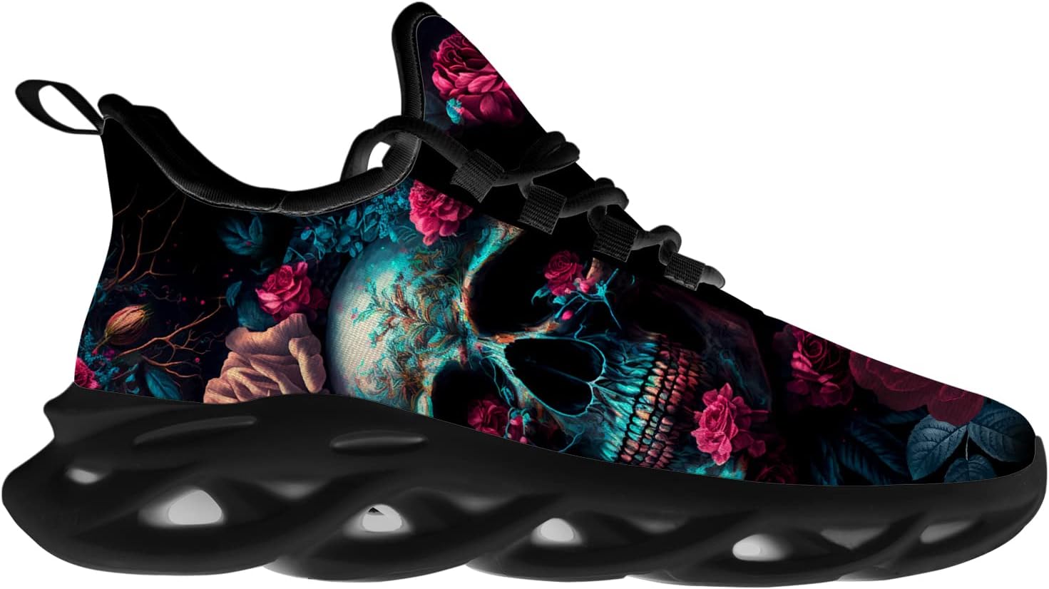 Ciadoon Skull Shoes for Women Men Road Running Cross Training Walking Tennis Lightweight Sneakers Retro Shoes Gifts for Him Her