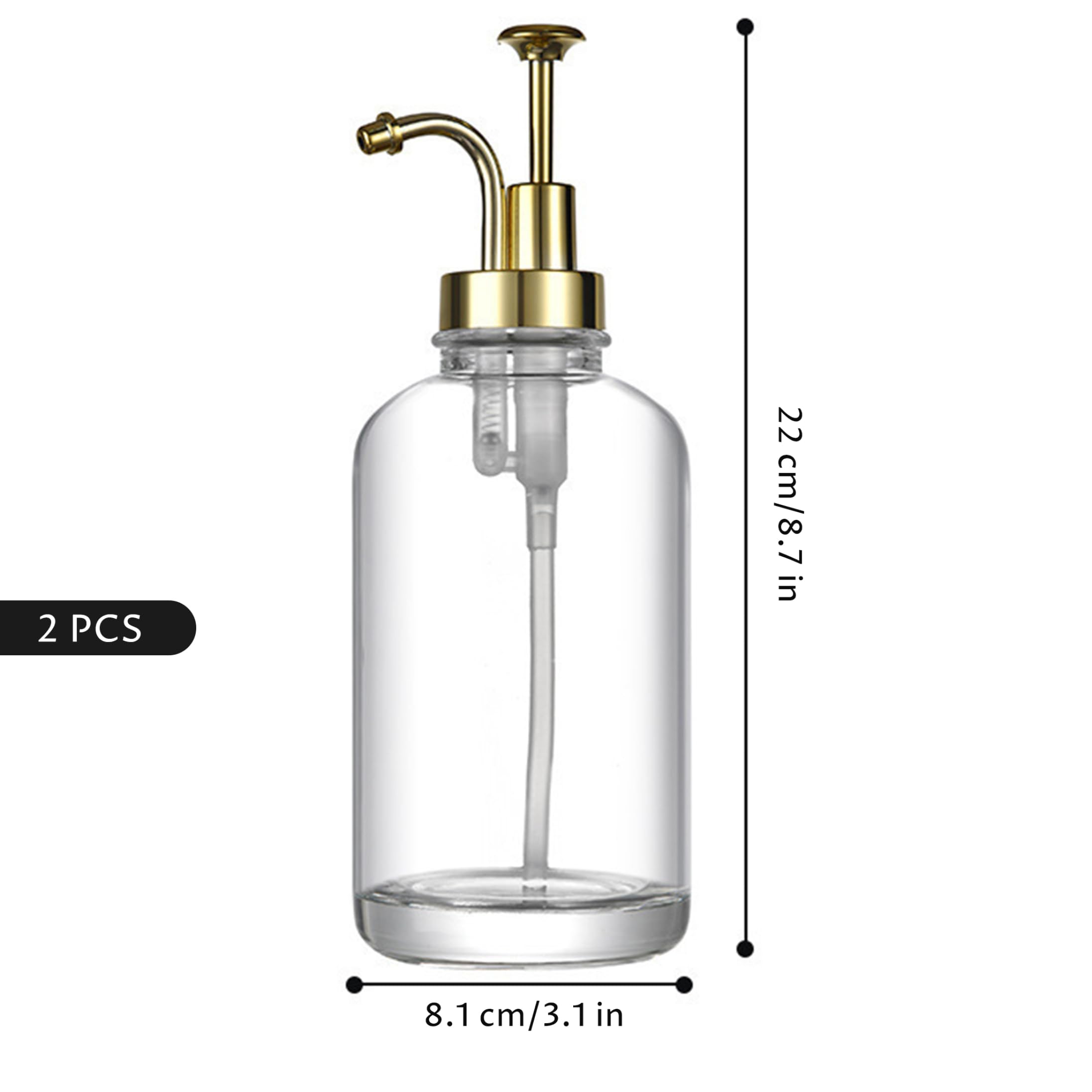 2er-Pack Seifenspender-Set aus Glas, nachfüllbare Hand- und Spülmittelspender mit goldfarbener Metallpumpe, durchsichtige Flaschen, ideal für Küche und Badezimmer, Gold