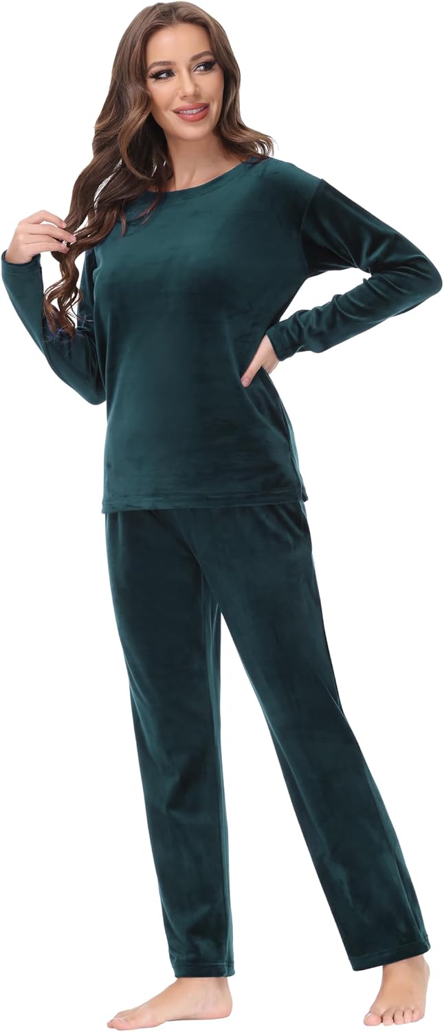 COZZIPLUS Women Velour Sweatsuits Sets Lounge Set 2 Piece Sweatsuit Crew Neck Sweatshirt and Sweatpant Velvet Jogging Suit