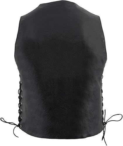 Miniatura 2 de Milwaukee Leather LKM3701 Chaleco clásico de cuero negro para hombre con cuello en V estilo motero con broches de búfalo y cordones laterales
