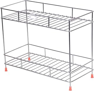 Cri8Hub Stainless Steel 2 Tier Kitchen Rack - Spice Boxes Organizer –Kitchen Stand - Cosmetic Organizer – Counter Top Basket -Floor Mounted Shelf For Home And Bathroom, Step Shelf