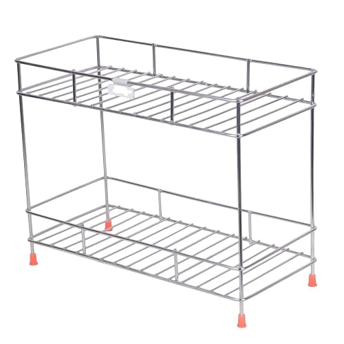 Cri8Hub Stainless Steel 2 Tier Kitchen Rack - Spice Boxes Organizer βKitchen Stand - Cosmetic Organizer β Counter Top Basket -Floor Mounted Shelf For Home And Bathroom, Step Shelf