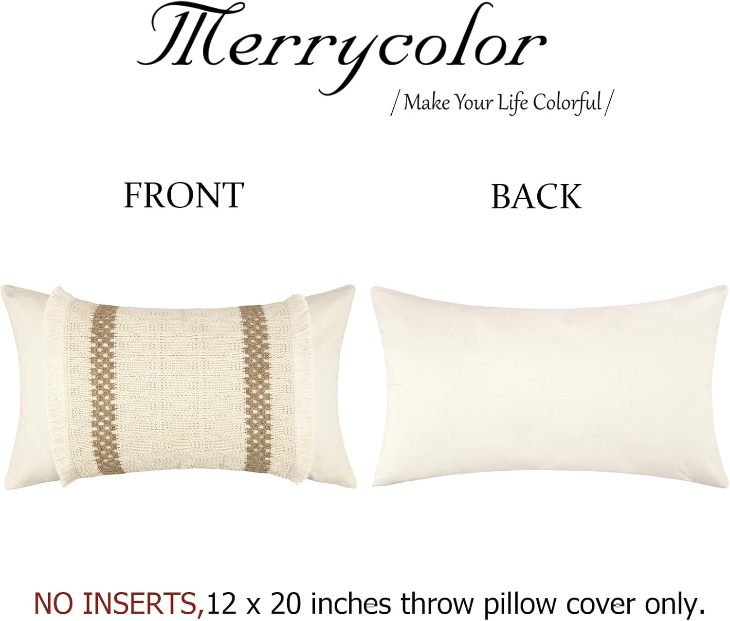Merrycolor Boho Lumbar Throw Pillow Covers 12 x 20 Inch Set of 2 Farmhouse Burlap Linen Pillow Covers Beige Neutral Pillowcase Boho Pillow Covers Decorative Pillows for Bed Couch Sofa