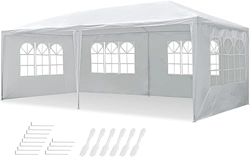 Yescom 20 x 10 pies, color blanco para fiesta de boda al aire libre, patio, toldo cerrado con toldo extraíble de pared lateral, refugio solar