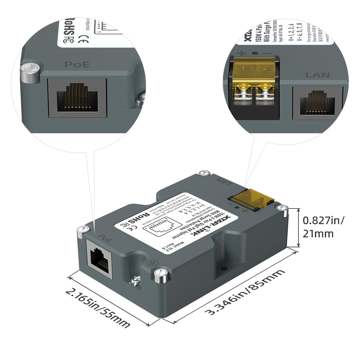 150W GigE Passive PoE Injector with Surge Protection,for Starlink Dishy V2 pinout 48-57V / 3A 10/100/1000 Mb/s