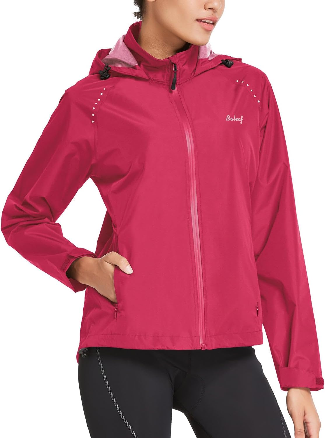 baleaf Women's Rain Jackets Waterproof Windbreaker Packable Running Lightweight Cycling Jacket Reflective Hooded - Image 2