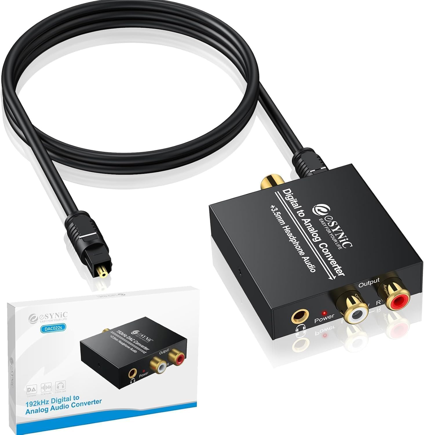 eSynic 192KHzデジタル アナログ変換器 DAC オーディオ変換器トスリンク 光 同軸デジタル信号入力 RCAアナログ 3.5mmミニジャック出力 RCAオーディオアダプター0-250mWヘッドホン出力対応 XBox HD、PC、PS3、PS4、XBOX360、DVD、Blue rayプレイヤー、Apple TV、ゲーム機など対応