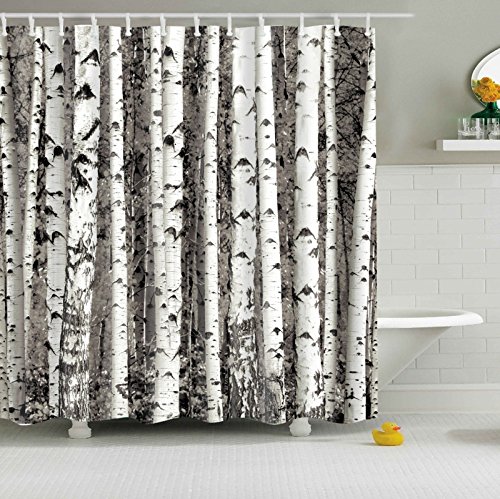 Birch Tree Shower Curtain for Bathroom Decor Fabric Waterproof Mildew Bath Accessory (black)