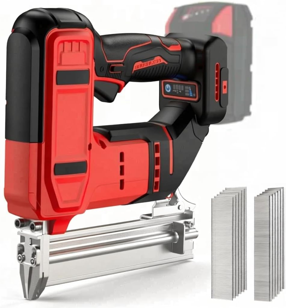 2-in-1 Cordless 18GA Brad Nailer & Crown Stapler – Compatible with Milwaukee 18V Battery (No Battery) – Nail Gun/Staple Gun Battery Powered with 1200 Nails/Staples for Woodworking, DIY and Upholstery
