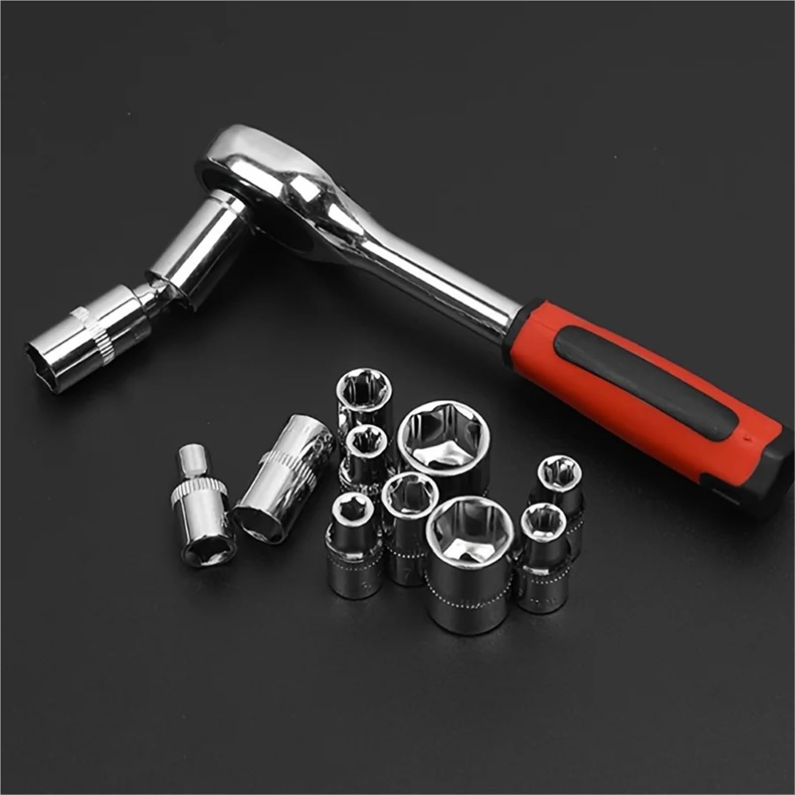 Juego de Herramientas reparación automóviles 53 Piezas con Vasos y Estuche, construcción Acero, for Motocicletas Calle Mantenimiento vehículos para Hogar o Garaje(46pc Set Black)