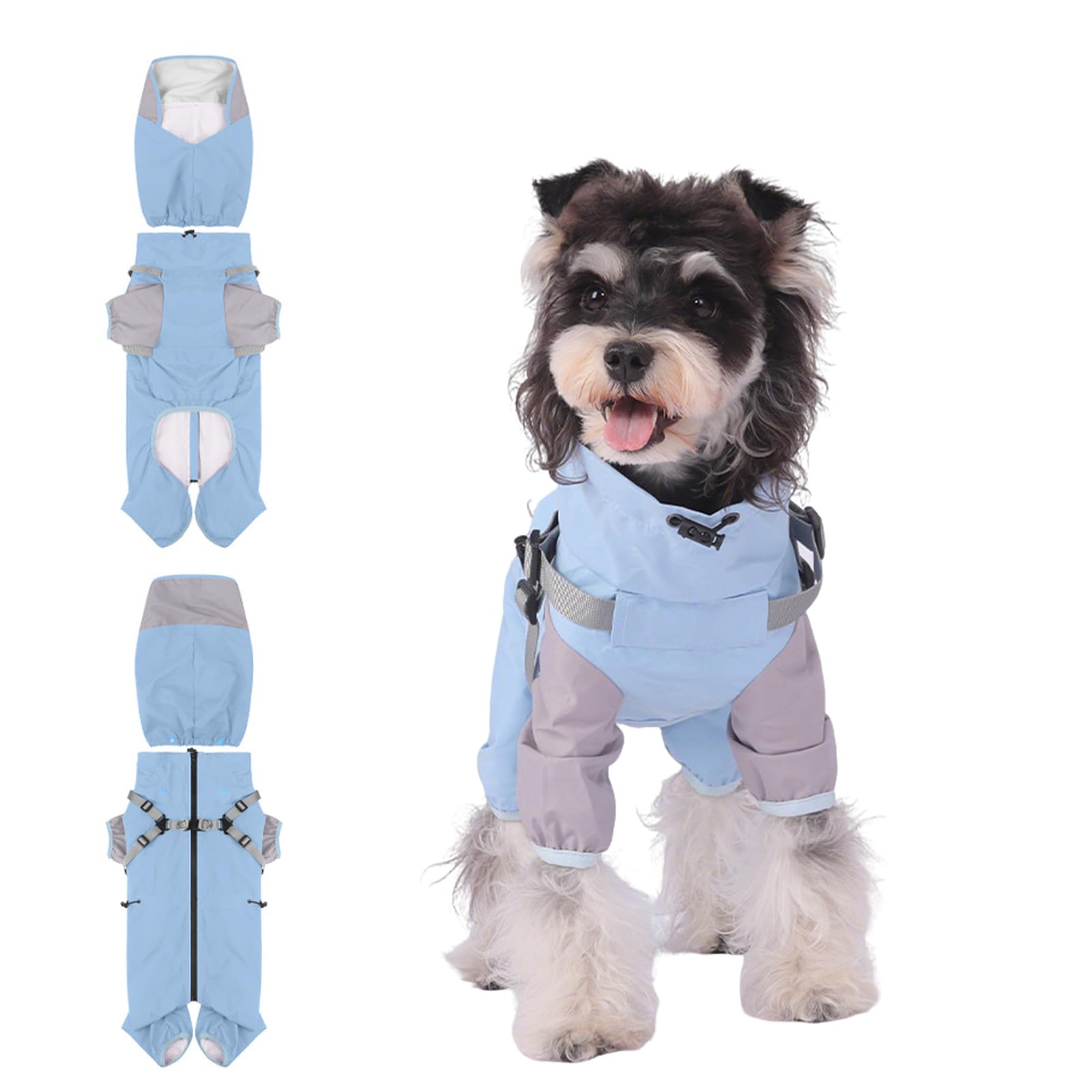 PETCUTE Impermeabile per Cani con Imbracatura Integrata, Giacca Impermeabile Leggera,Cappotto Antipioggia per Cani con Cappuccio Rimovibile,Regolabile Abbigliamento Antipioggia,Copertura Completa,M