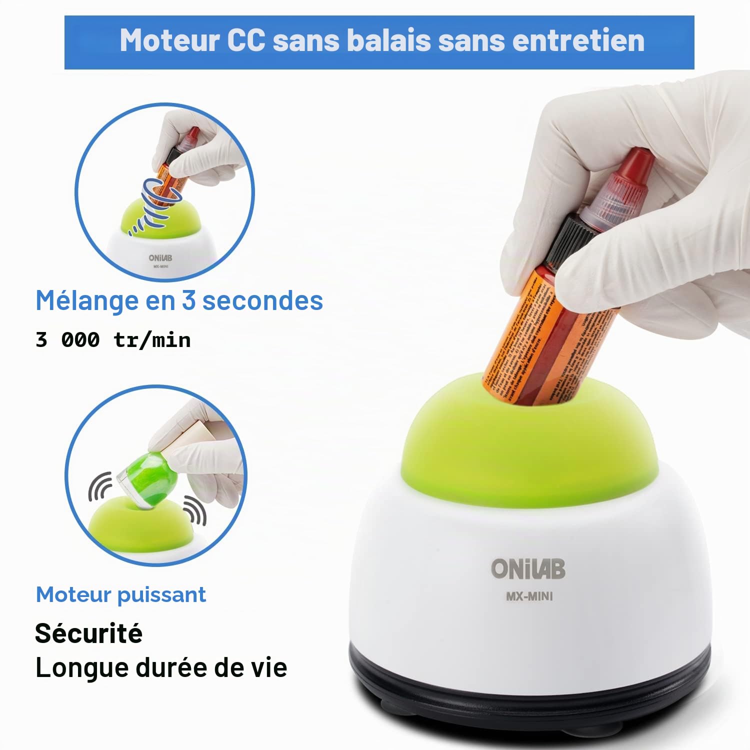 ONiLAB Mini mélangeur Vortex avec fonction tactile, mélange de vernis à ongles, encre de tatouage, adhésifs pour cils et peintures acryliques, pour tubes de centrifugeuse et tubes à essai, vert