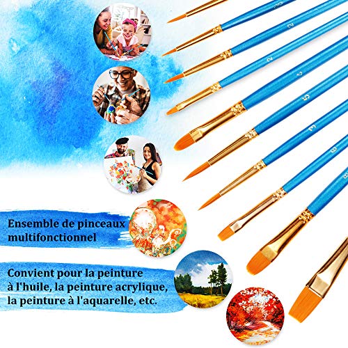 Lictin Pinceaux Peinture Acrylique - 10 Nylon Pinceaux Artiste Plume Lisse, Pinceaux de Peinture à l'huile pour Aquarelle, Gouache Acrylique - Image 3