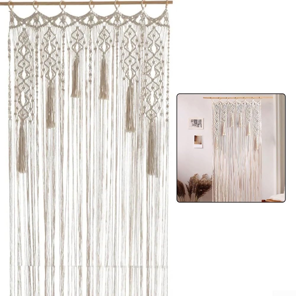 Tenda per porta in corda di cotone naturale, realizzata a mano, con elegante design intrecciato, per uso decorativo in casa, camera da letto o matrimoni