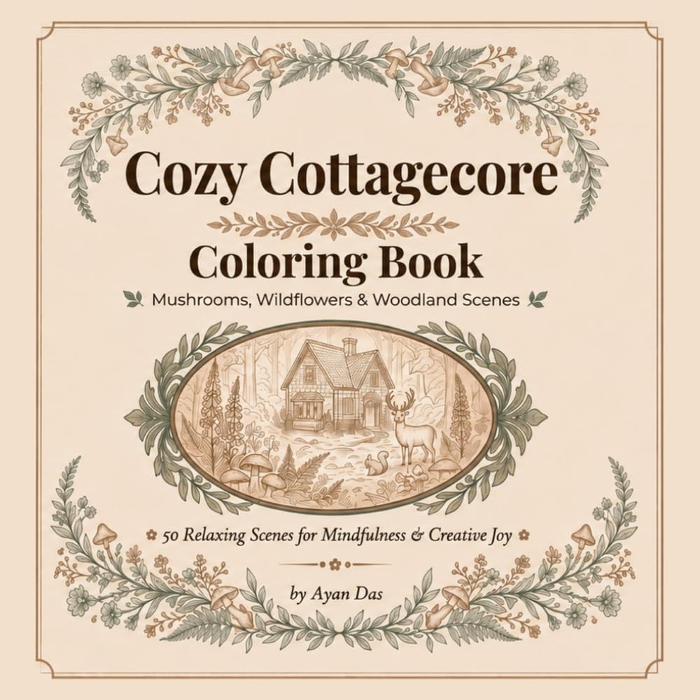 Cozy Cottagecore Coloring Book: Mushrooms, Wildflowers & Woodland and Other Beautiful Scenes for Adults
